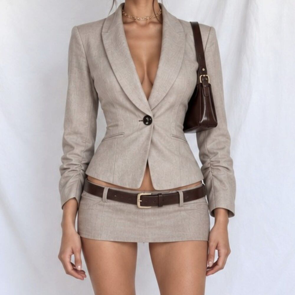 Vintage Y2K 90s Brown Beige Button Front Blazer Suit Jacket Coat Size S